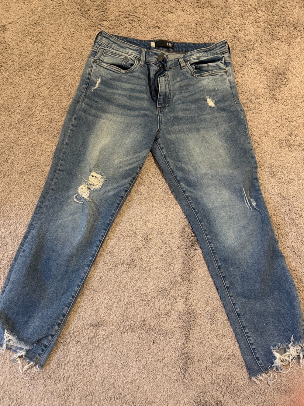 Kut from the Kloth Mid Blue Rachael Mom Distressed Ankle Jeans